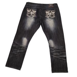 Redemption Denim Y2K Blue Jeans Embroidered Size 44 x 32 Distressed
